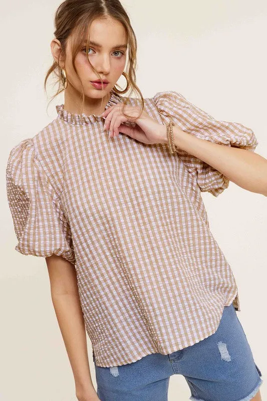 Gingham Check Print Puff Sleeve Top sold by Deluxxie product image thumbnail 5