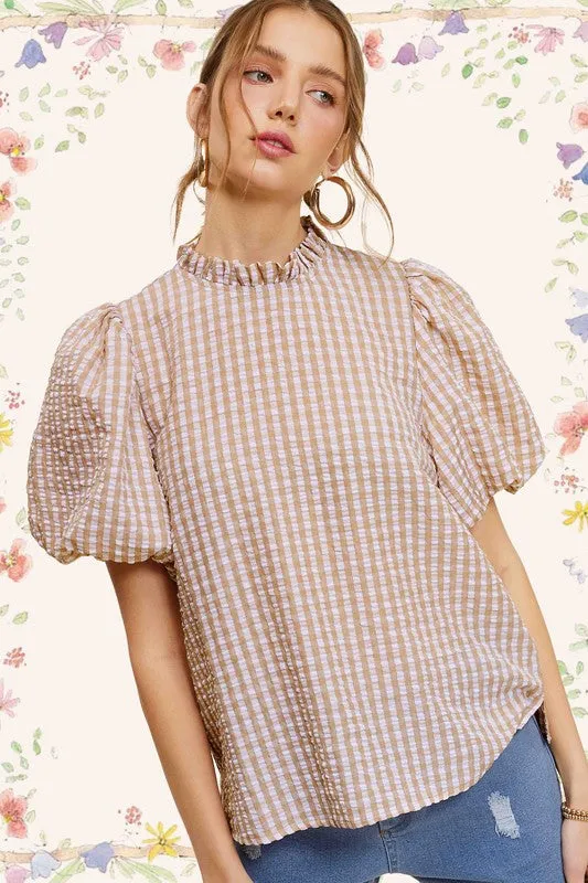 Gingham Check Print Puff Sleeve Top sold by Deluxxie product image thumbnail 3