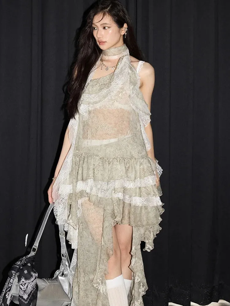 Miecy Sheer Lace Halter Top by Marigold Shadows sold by Deluxxie