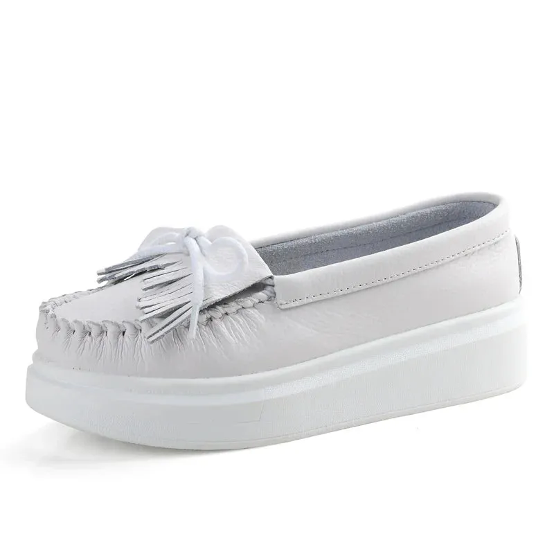 Moeerue Platform Moccasins - White by Marigold Shadows sold by Deluxxie