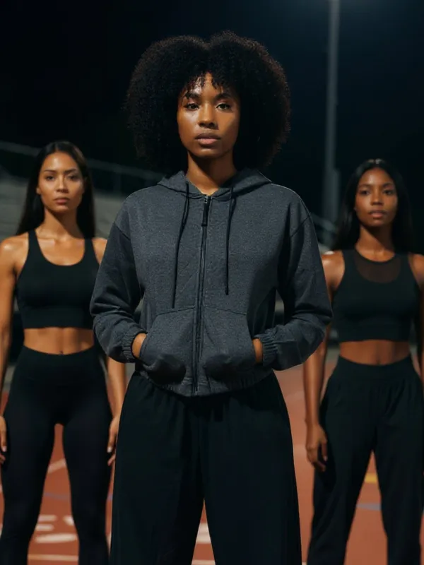 CROPPED ELASTICIZED HOODIE JACKET CHARCOAL by Kadi sold by Deluxxie