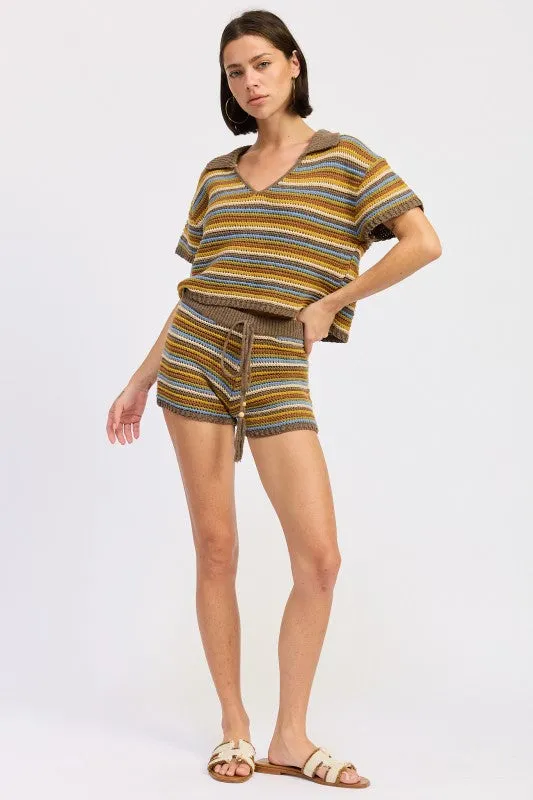 MINI CROCHET KNITTED STRIPED SHORTS sold by Deluxxie