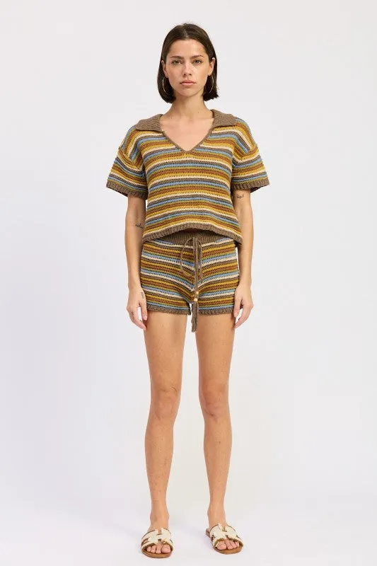STRIPED CROCHET KNITTED COLLARED TOP sold by Deluxxie product image thumbnail 4