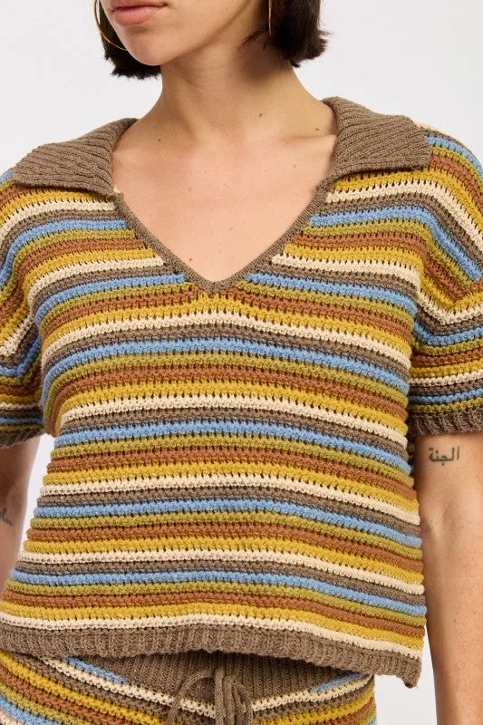 STRIPED CROCHET KNITTED COLLARED TOP sold by Deluxxie product image thumbnail 2