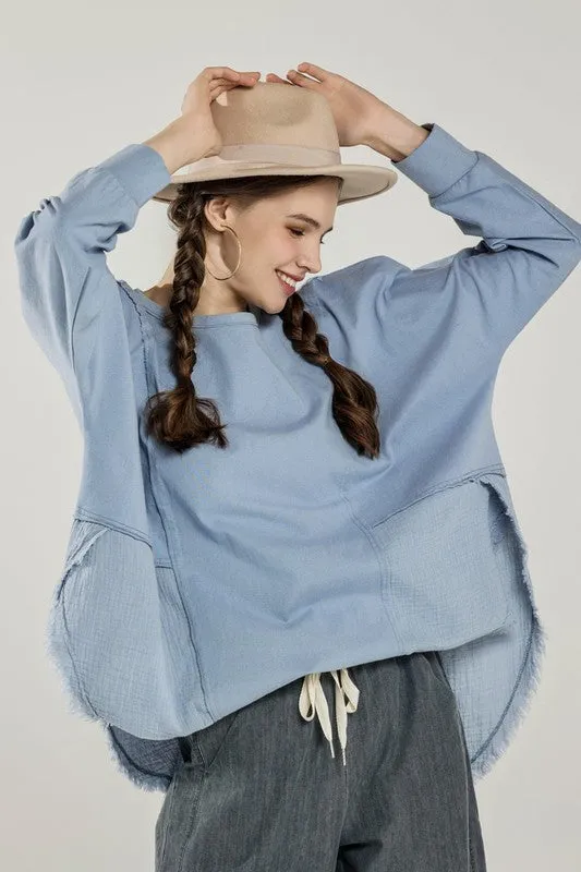 Comfy Oversized Round Side Slit Contrast Top sold by Deluxxie