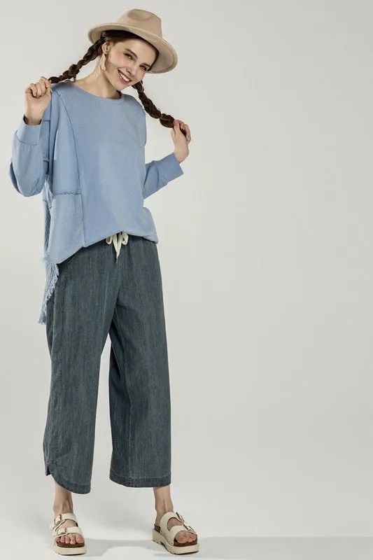 Comfy Oversized Round Side Slit Contrast Top sold by Deluxxie product image thumbnail 3