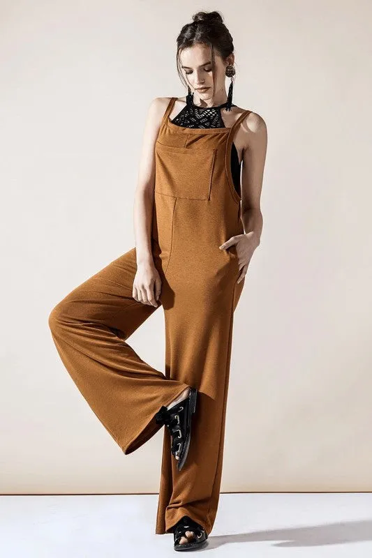 Plus Boho Terry Wide Leg Jumpsuits with Pocket sold by Deluxxie