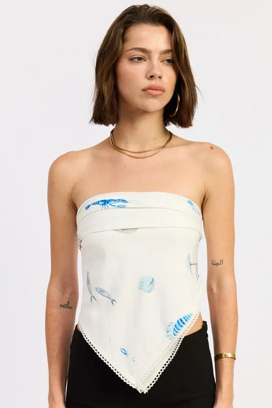 PRINTED SCARF TOP WITH TRIM DETAIL sold by Deluxxie