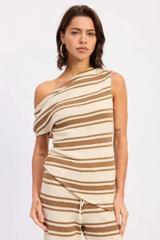 ASYMMETRICAL STRIPPED KNIT TOP made by emory park