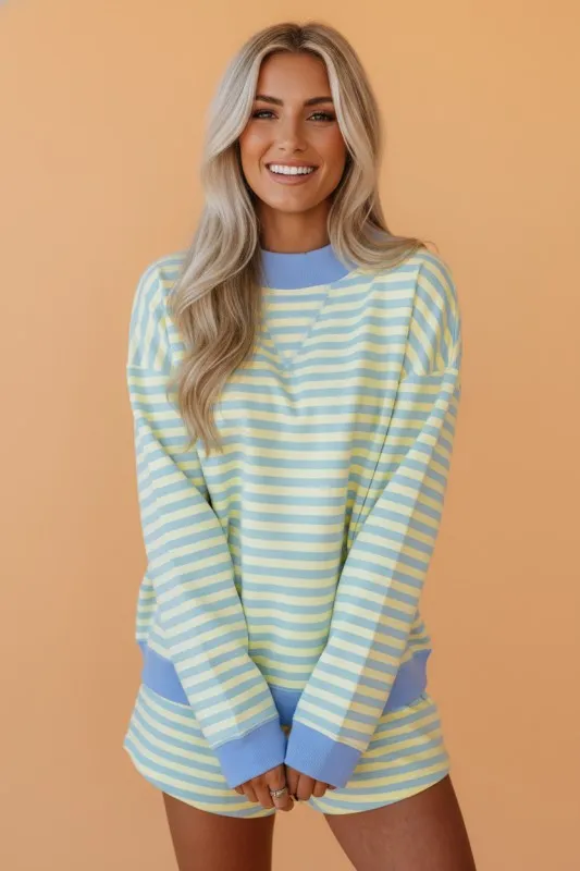 Stripe Colorblock Pullover & Pull-On Shorts Set sold by Deluxxie