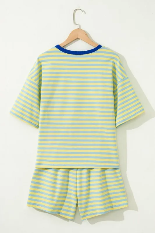 Cotton Stripe Drop Shoulder Boxy Terry Short Set sold by Deluxxie product image thumbnail 3