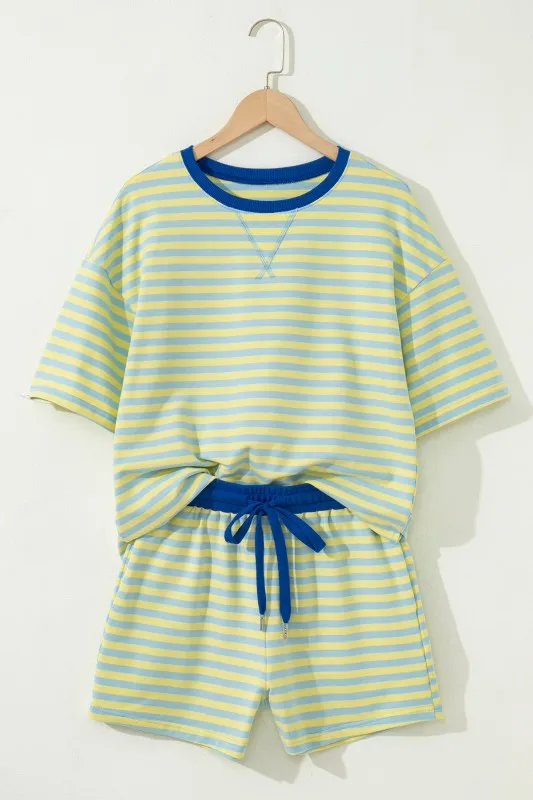 Cotton Stripe Drop Shoulder Boxy Terry Short Set sold by Deluxxie product image thumbnail 4