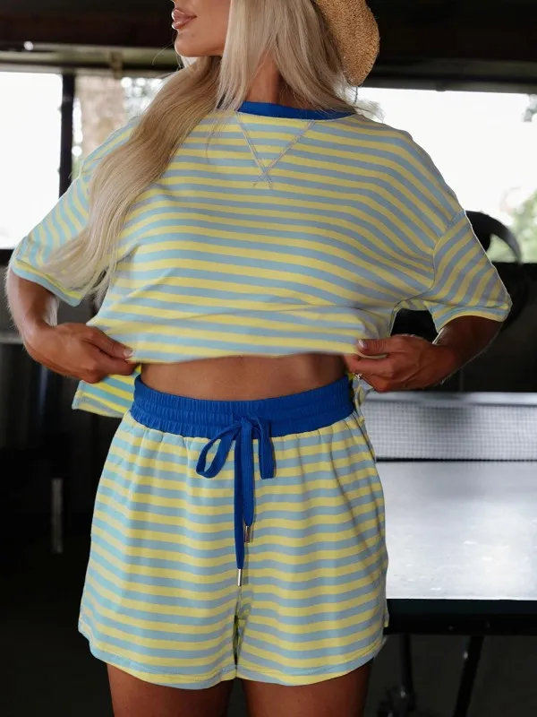 Cotton Stripe Drop Shoulder Boxy Terry Short Set sold by Deluxxie product image thumbnail 2