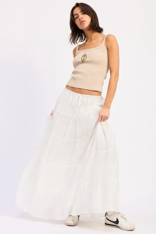 TIERED MAXI SKIRT WITH CHARM sold by Deluxxie