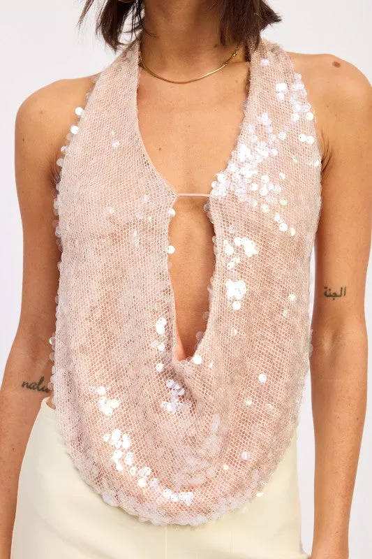 FRONT TIE SEQUIN HALTER TOP sold by Deluxxie product image thumbnail 2