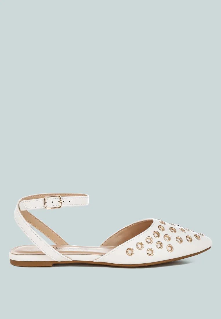 Metallic Eyelet Detail Flat Sandals by RAG sold by Deluxxie