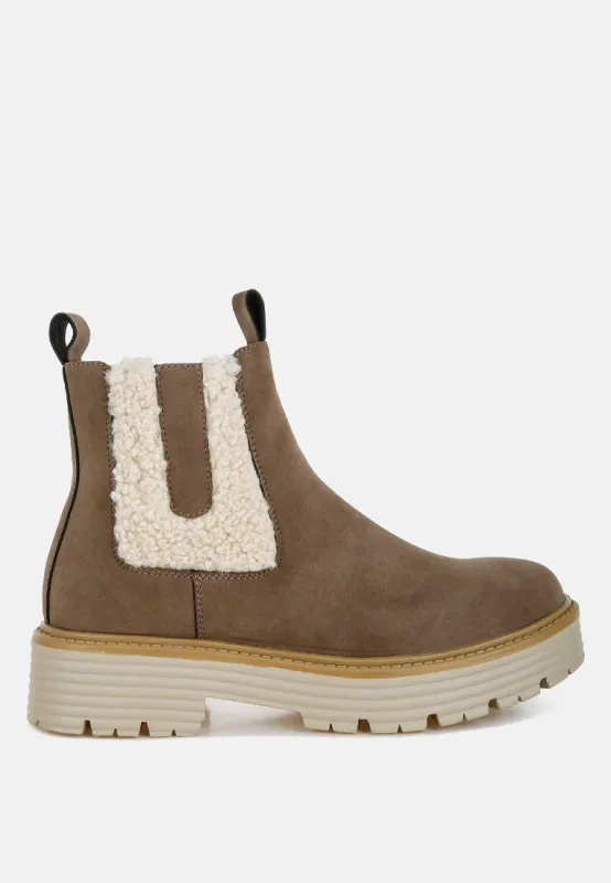 Faux Fur Detail Chunky Ankle Boots by RAG made by Deluxxie