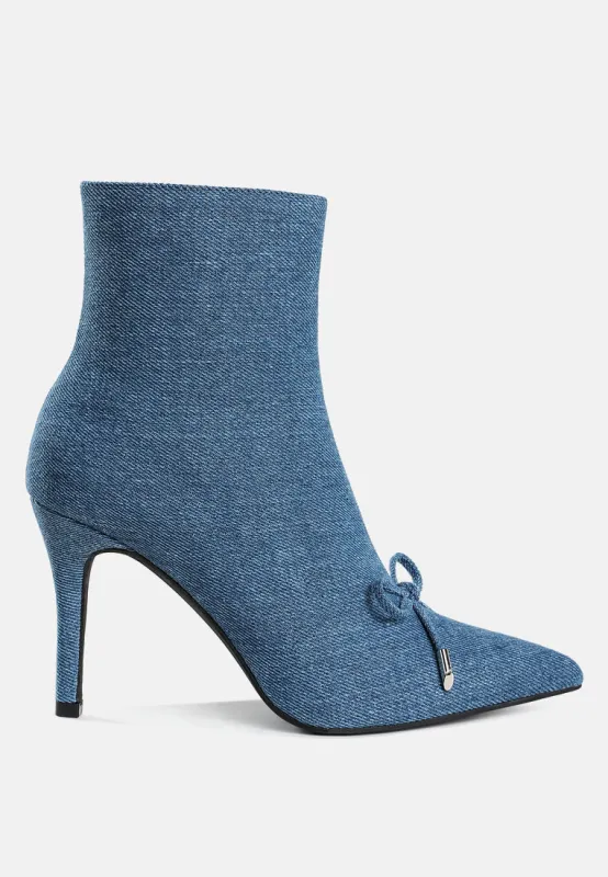 Bow Detail Denim Ankle Boots by Rag made by Deluxxie