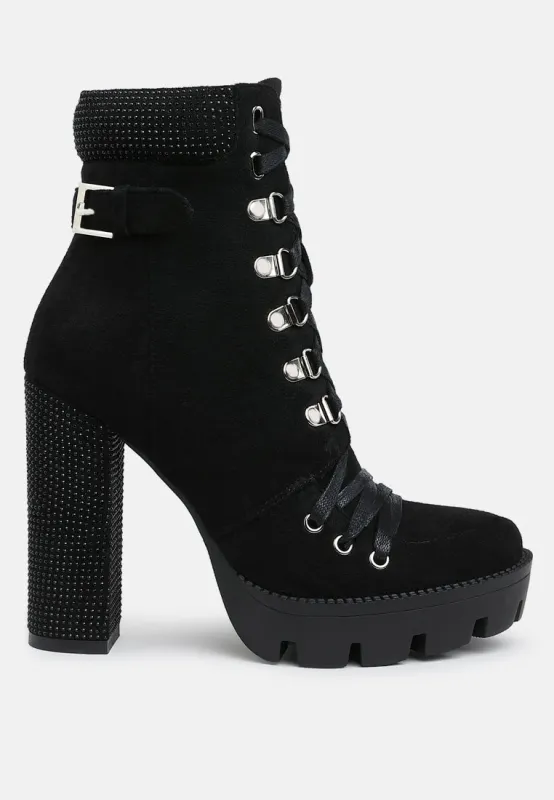 Diamante Set Block Heeled Ankle Boot by MODE made by Deluxxie