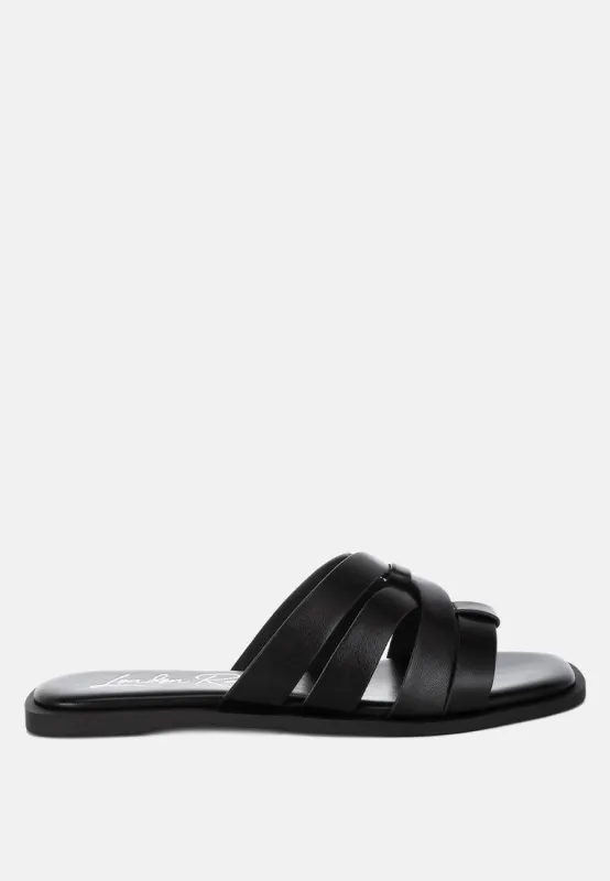 Sebal Strappy Faux Leather Slip Ons made by Deluxxie