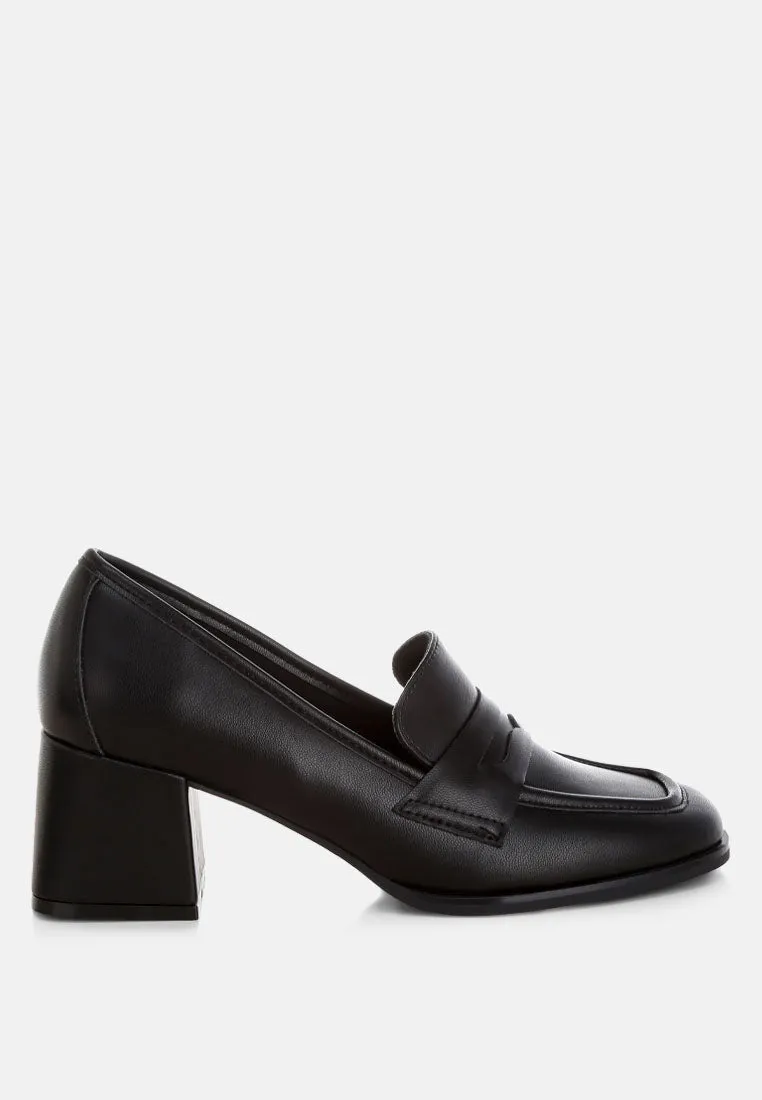 Sutapa Penny Strap Flared Block Heel Loafers sold by Deluxxie