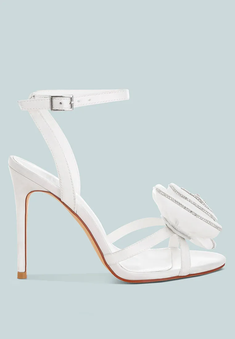 Candela Floral Rhinestone Accent Heel Sandals sold by Deluxxie