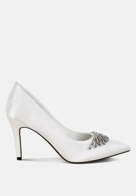 Diamante Brooch Detail Satin Pumps by Rag made by Deluxxie
