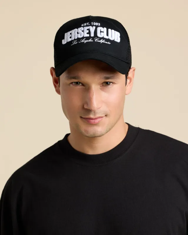 Black Jersey Club Trucker Hat made by Spirit Jersey