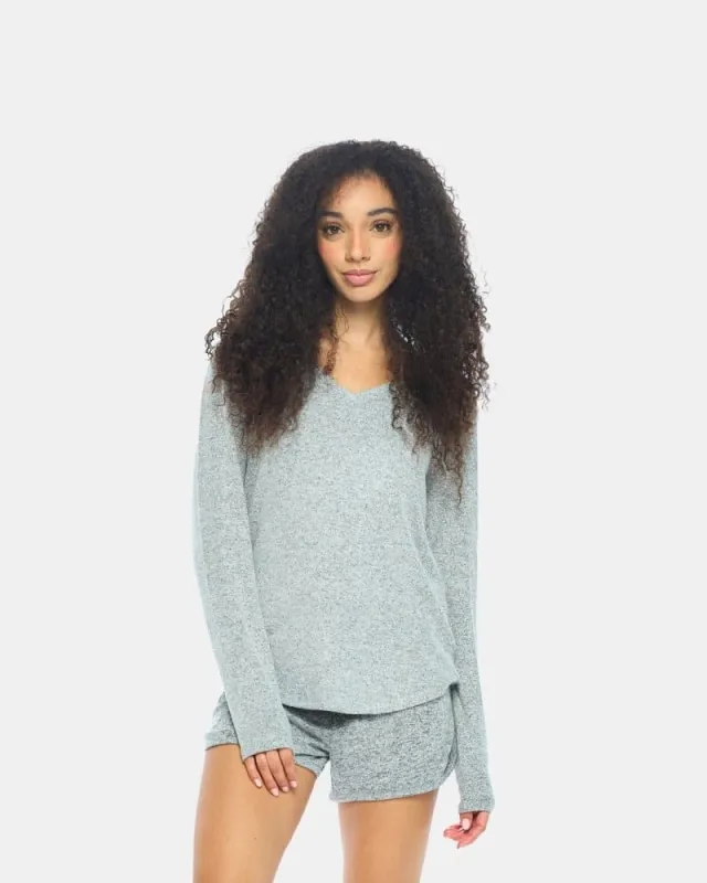 Women's Brushed Long Sleeve Raglan V-Neck Lounge Top sold by Spirit Jersey