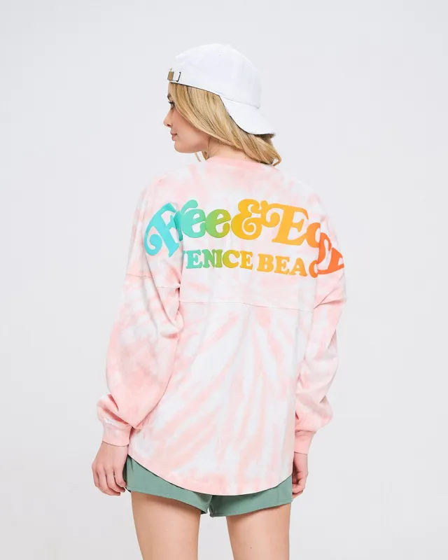 Free & Easy, Venice Beach Crystal Coral Tie Dye Classic Spirit Jersey® sold by Spirit Jersey