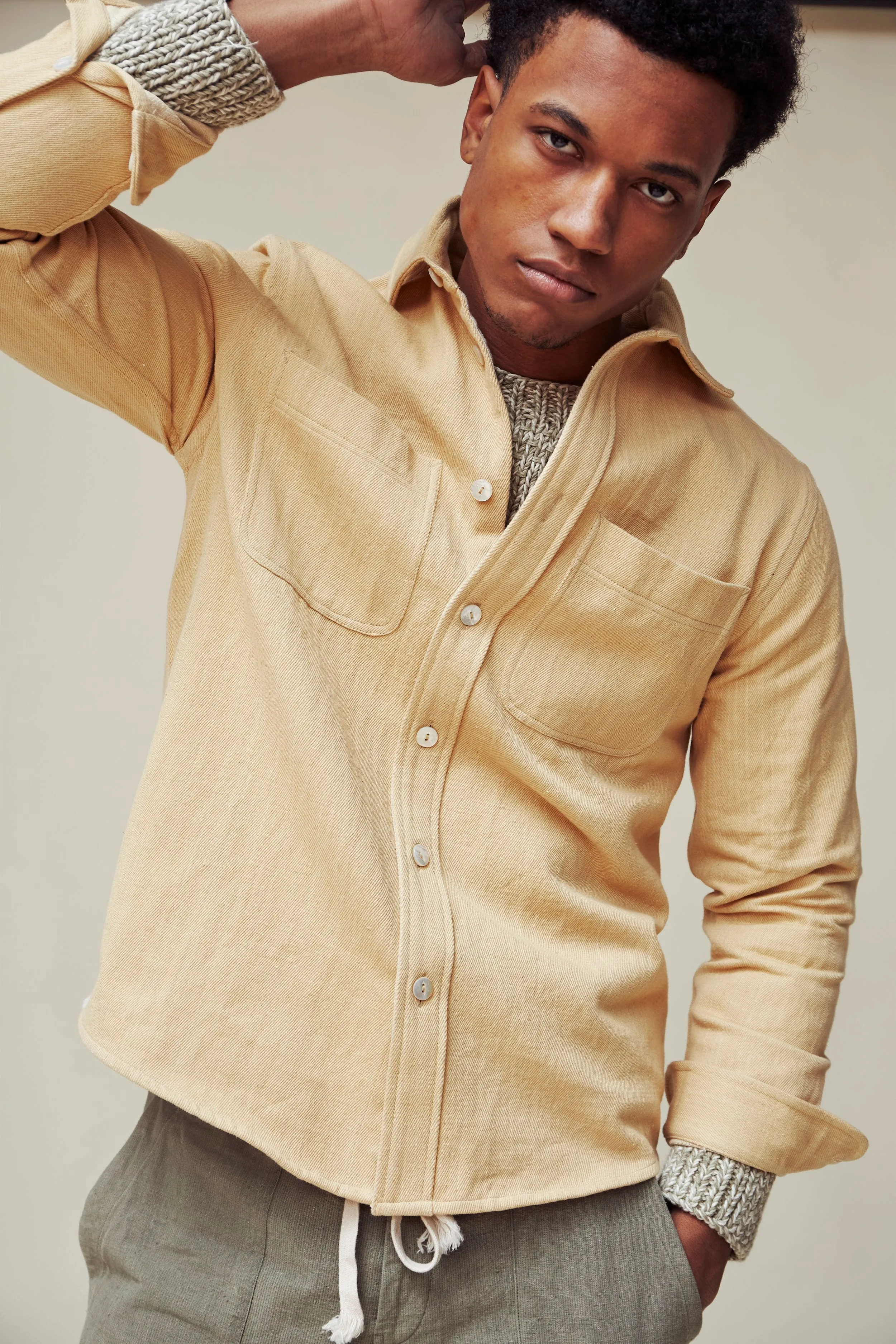 AMES WORKSHIRT desert sand handwoven denim sold by Indi and Ash product image thumbnail 4