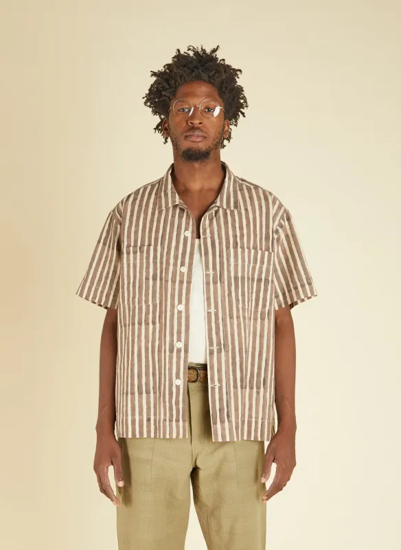 LAKE CAMP SHIRT iron/natural block print stripe made by Indi and Ash