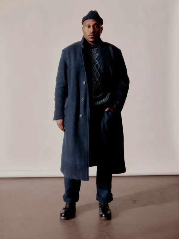 GEORGE COAT teal/iron handspun herringbone made by Indi and Ash