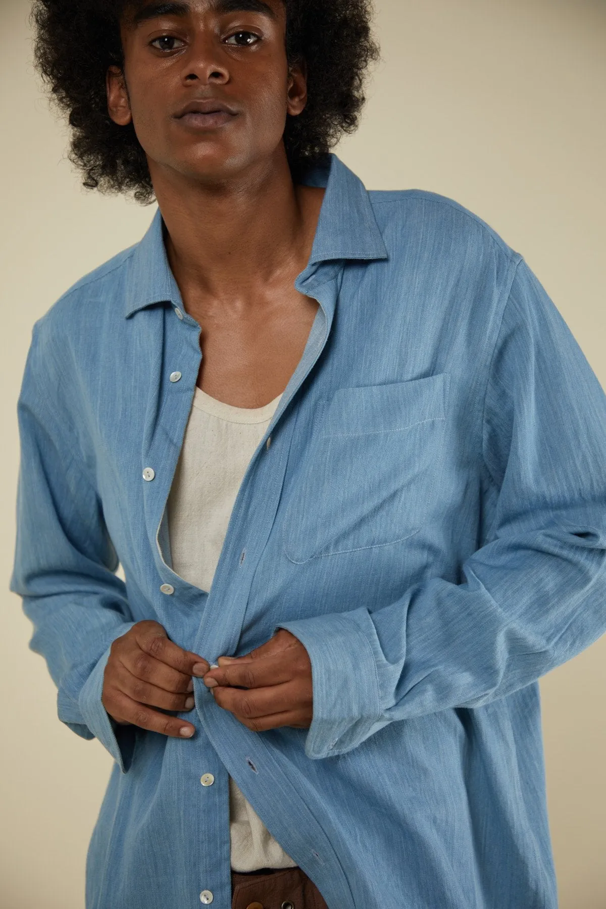 LS MATTY SHIRT lightweight medium indigo sold by Indi and Ash