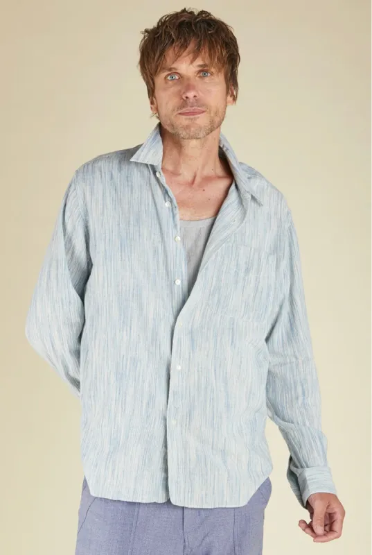 BROOK SHIRT indigo/natural handwoven spacedyed cotton made by Indi and Ash