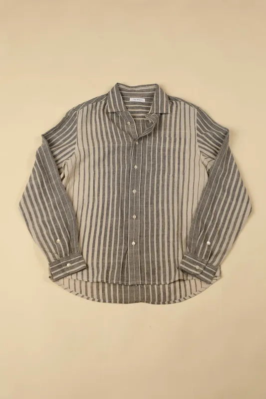 LS MATTY SHIRT natural/iron deconstructed stripe made by Indi and Ash