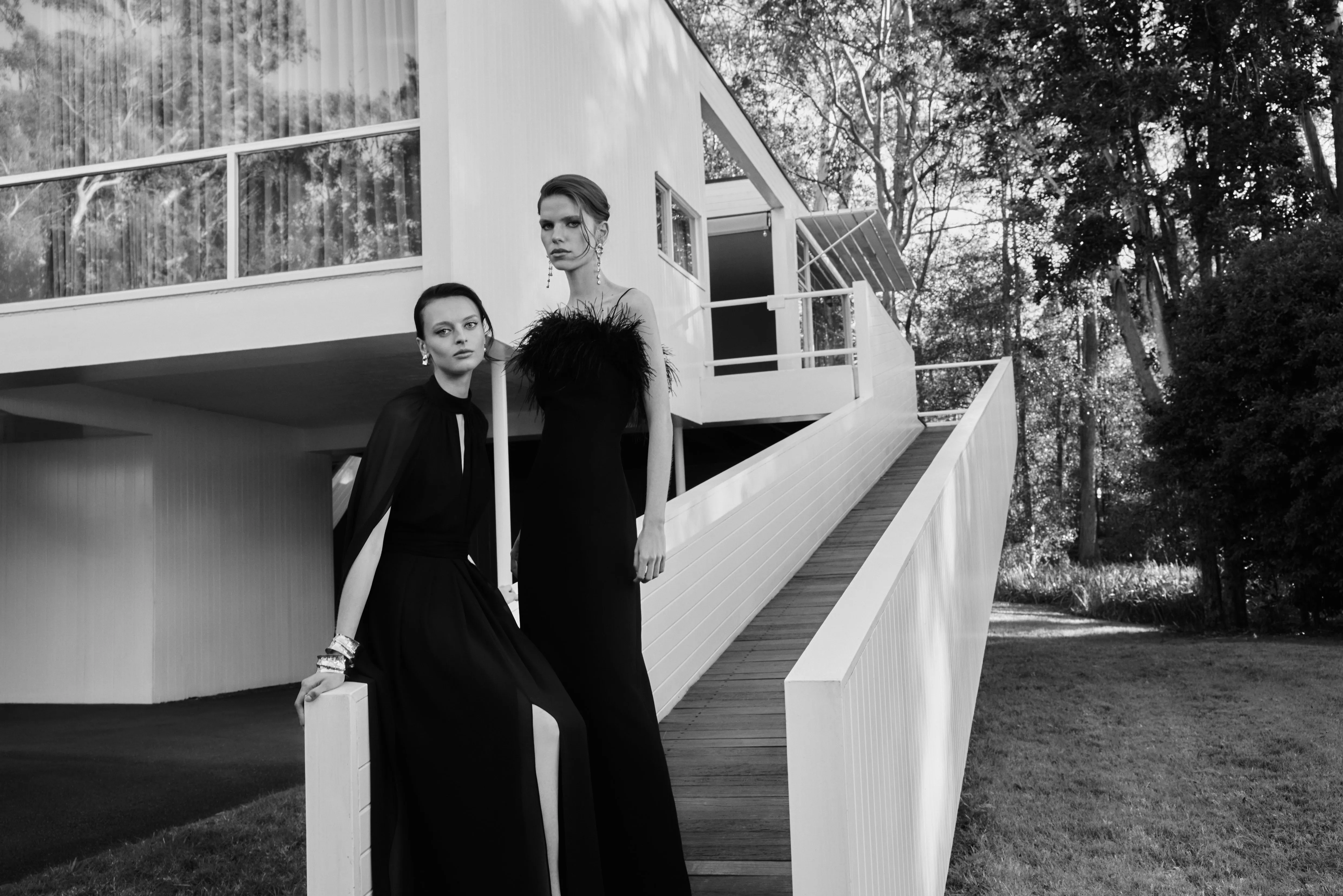 BLACK CREPE FEATHER MAXI DRESS sold by Carla Zampatti product image thumbnail 5