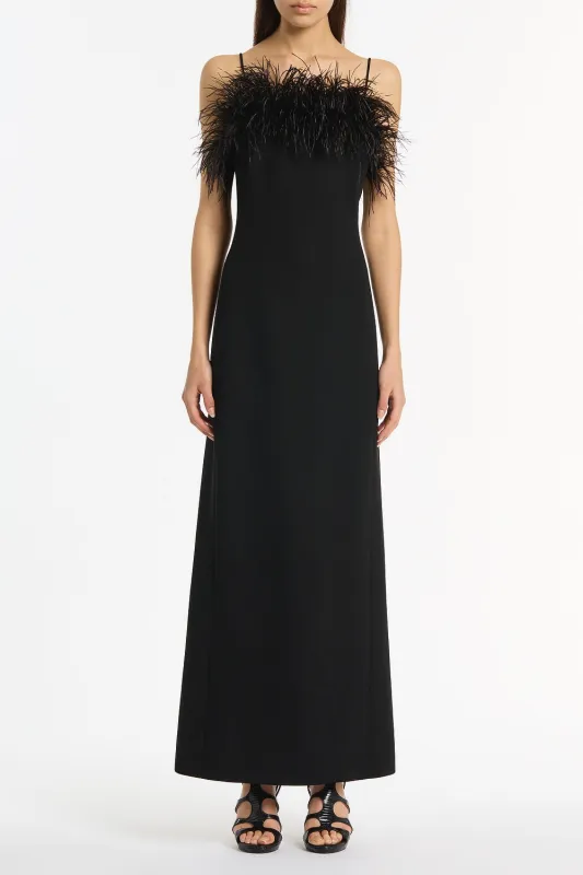 BLACK CREPE FEATHER MAXI DRESS sold by Carla Zampatti