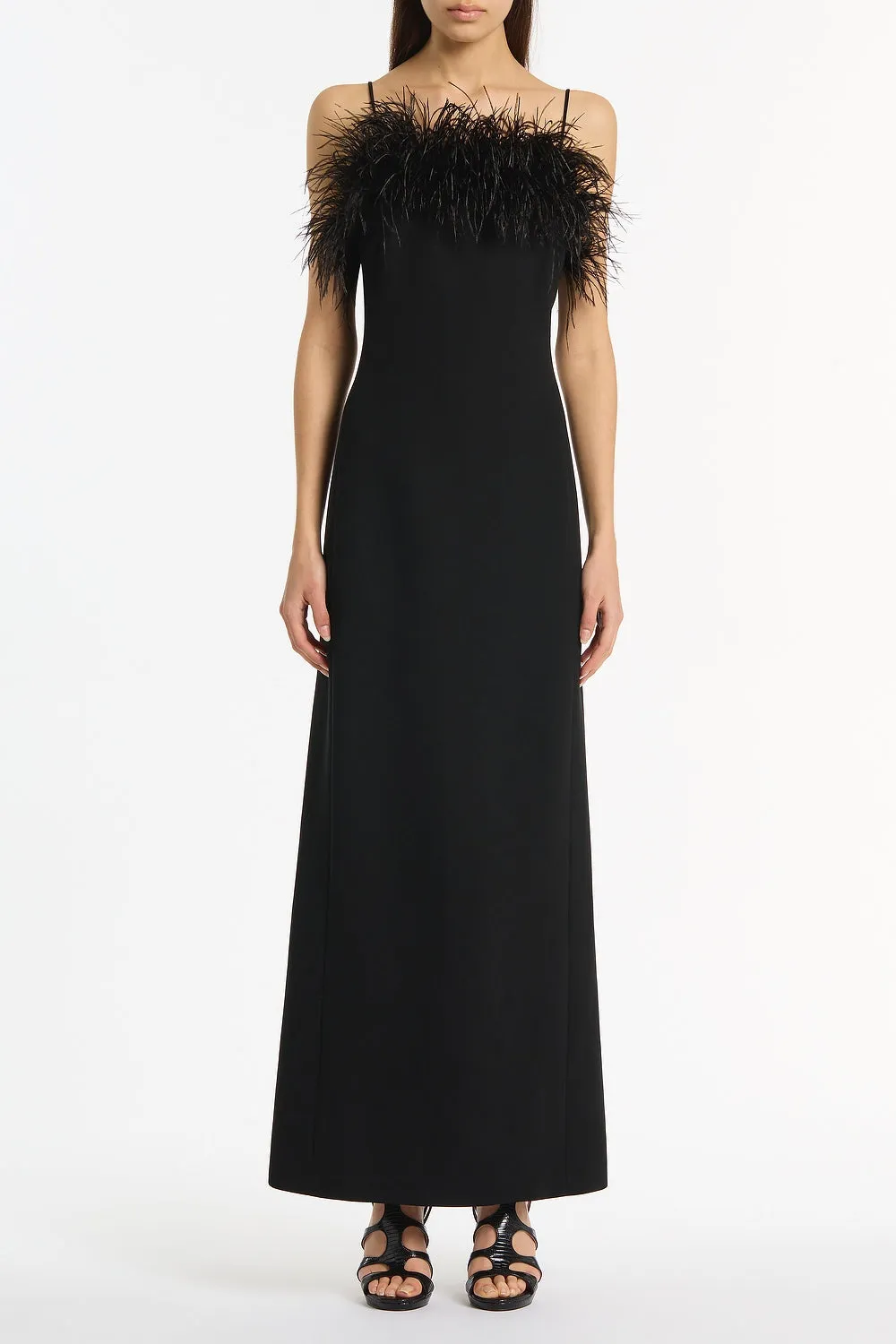 BLACK CREPE FEATHER MAXI DRESS sold by Carla Zampatti
