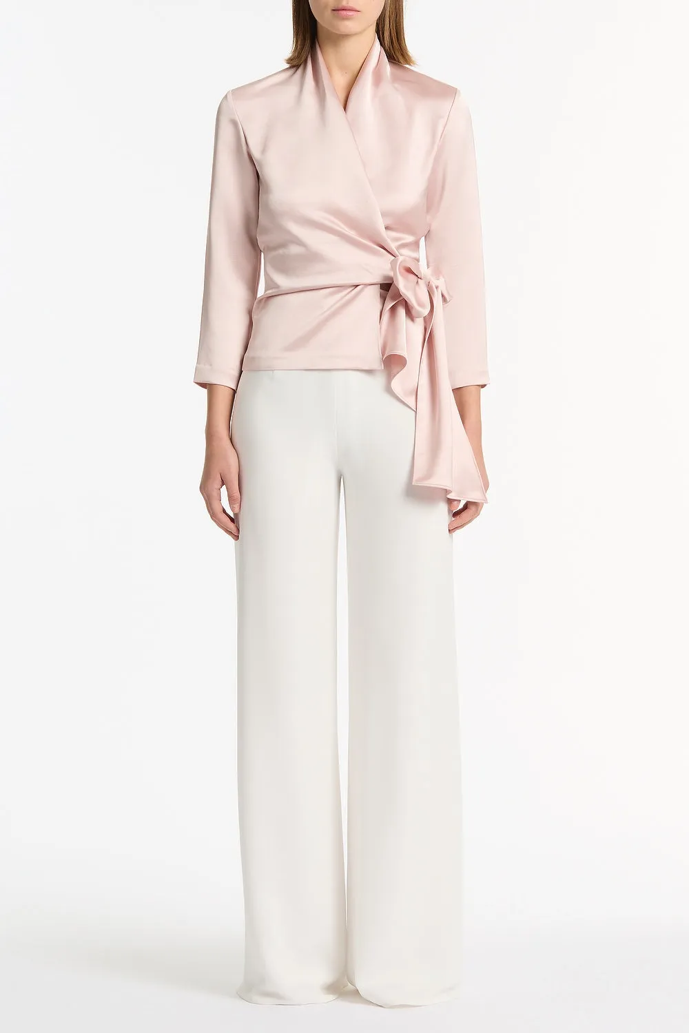 BLUSH LUSTRE SATIN WRAP TOP sold by Carla Zampatti