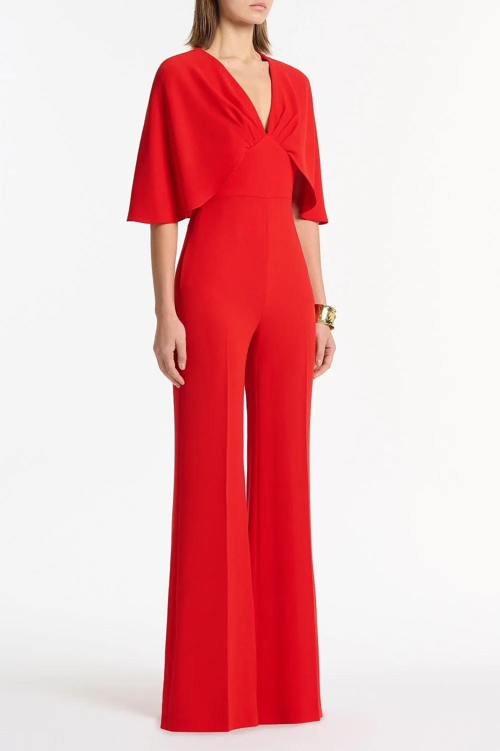 RED CREPE TUCK FRONT CAPE JUMPSUIT sold by Carla Zampatti product image thumbnail 2