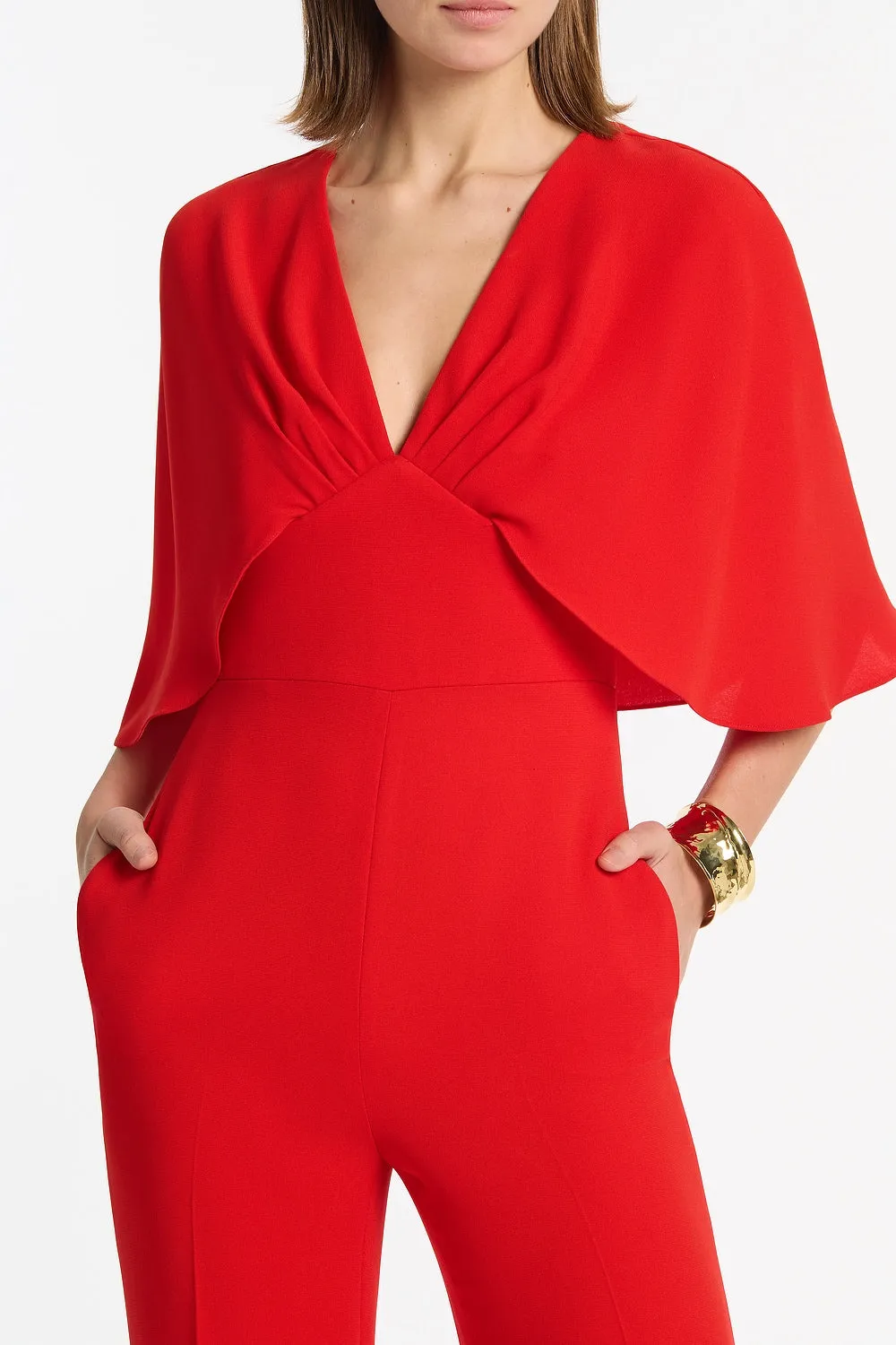 RED CREPE TUCK FRONT CAPE JUMPSUIT sold by Carla Zampatti product image thumbnail 4