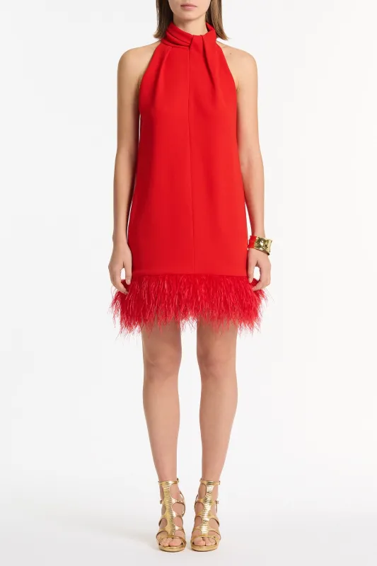 RED CREPE FEATHER MINI DRESS sold by Carla Zampatti
