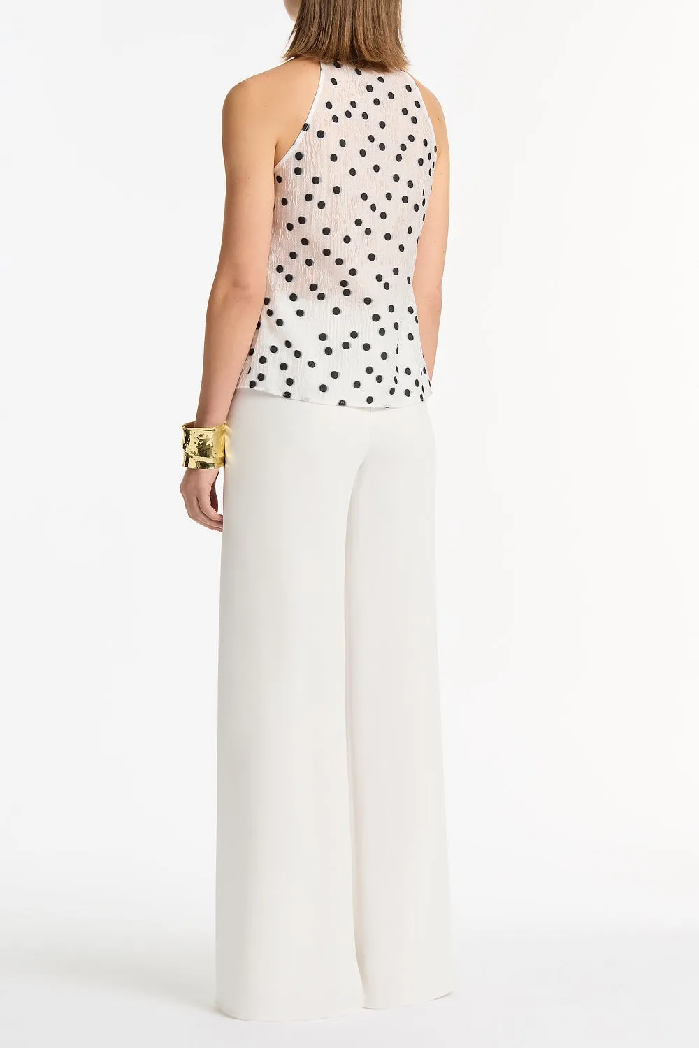 WHITE AND BLACK SPOT JACQUARD SLEEVELESS RUFFLE BLOUSE sold by Carla Zampatti product image thumbnail 3