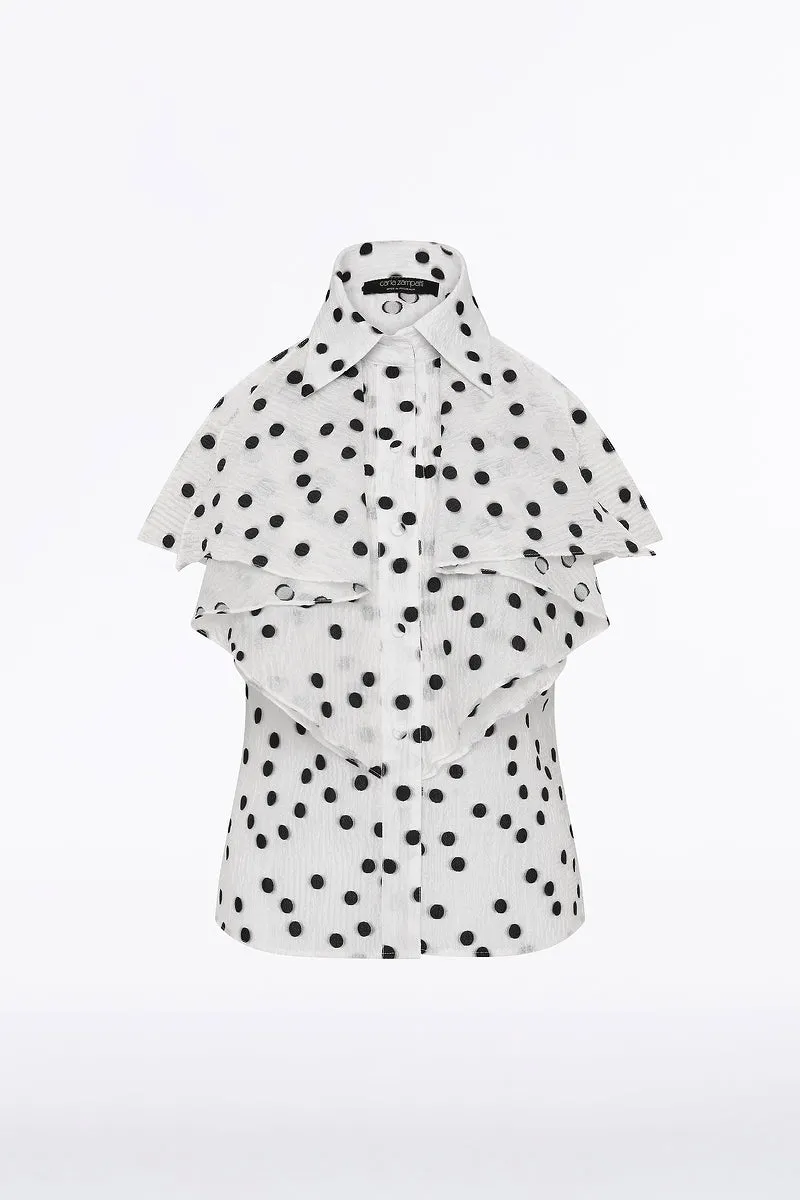 WHITE AND BLACK SPOT JACQUARD SLEEVELESS RUFFLE BLOUSE sold by Carla Zampatti product image thumbnail 5
