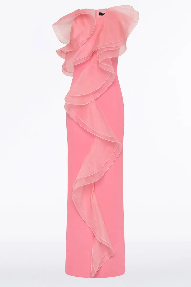 ROSE PINK CREPE RUFFLE FRONT GOWN sold by Carla Zampatti product image thumbnail 5