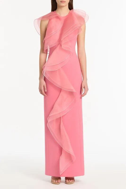 ROSE PINK CREPE RUFFLE FRONT GOWN sold by Carla Zampatti