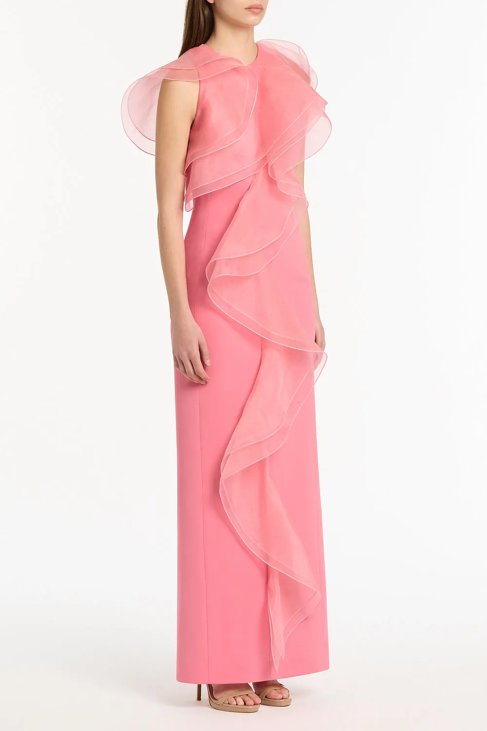ROSE PINK CREPE RUFFLE FRONT GOWN sold by Carla Zampatti product image thumbnail 2