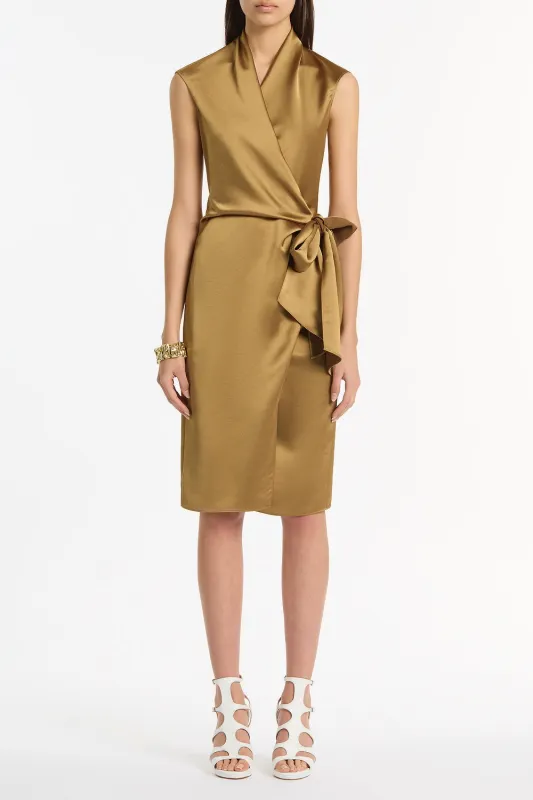 OLD GOLD LUSTRE SATIN WRAP DRESS sold by Carla Zampatti