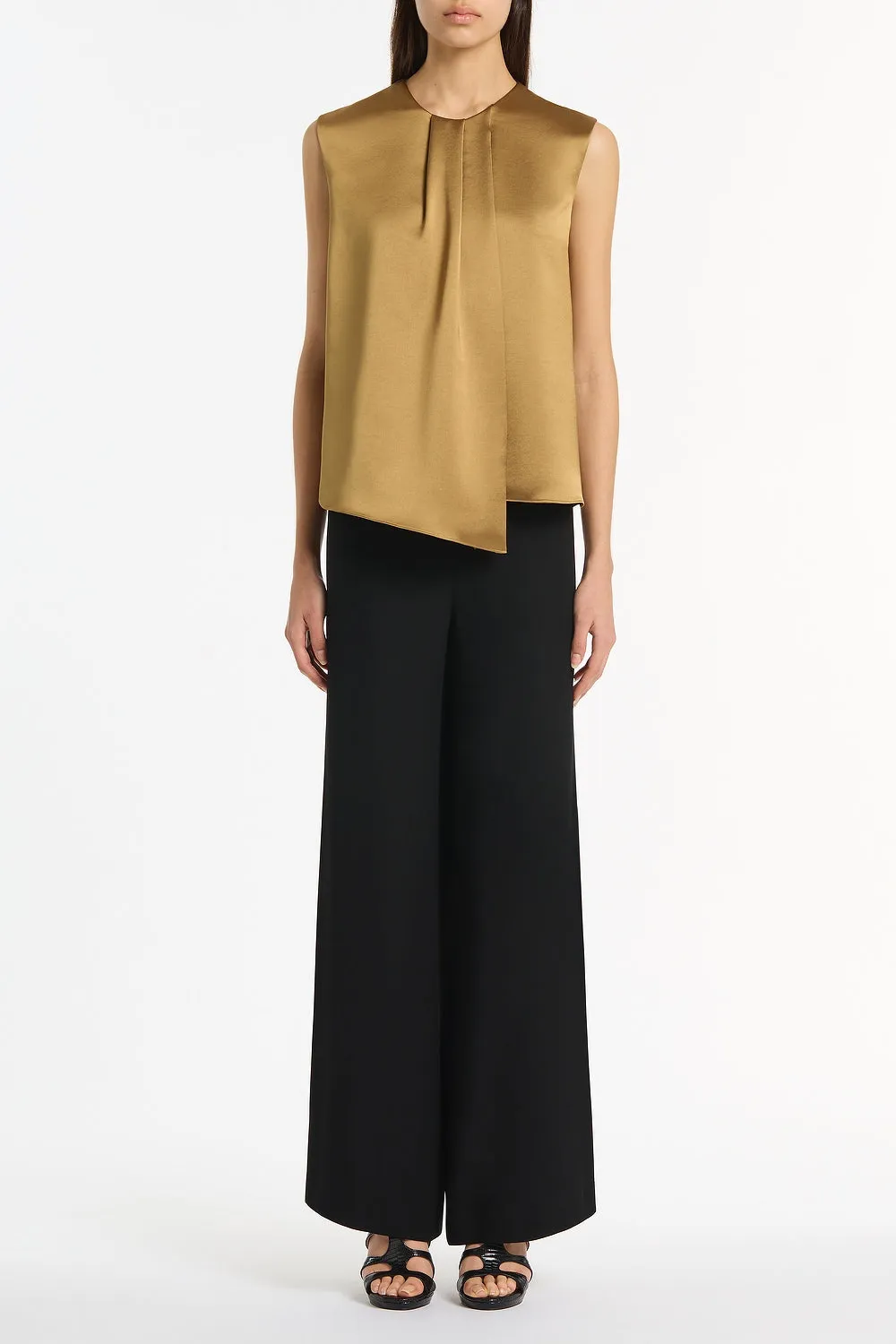 OLD GOLD LUSTRE SATIN TUCK FRONT TOP sold by Carla Zampatti